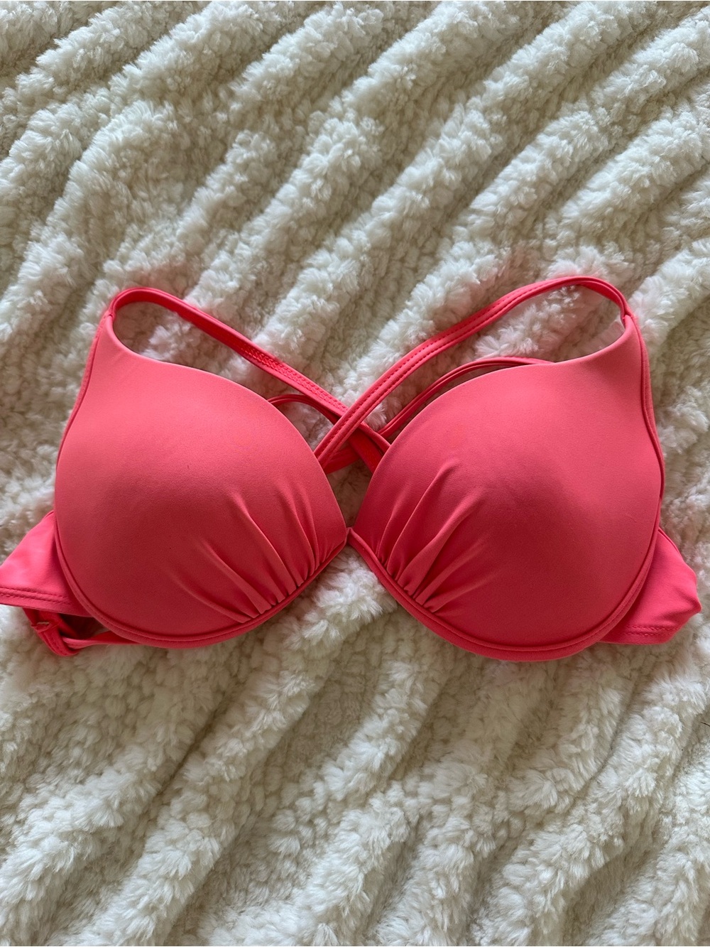 Women's Coral Pink Padded Crossback Bikini Top